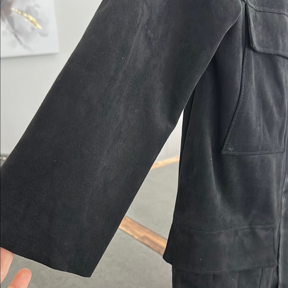 H&M Black Utility Jacket Open-Front Long Style - Picture 3 of 7